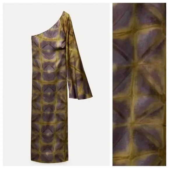 Zara ZW Collection Multicoloured Printed Asymmetric Midi Dress - Picture 7 of 10